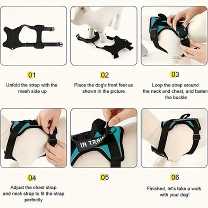 Five-Patch Dog Vest Harness in Black, Red, Rose Red, Grey or Green with XS-to-XL Sizes Pictured