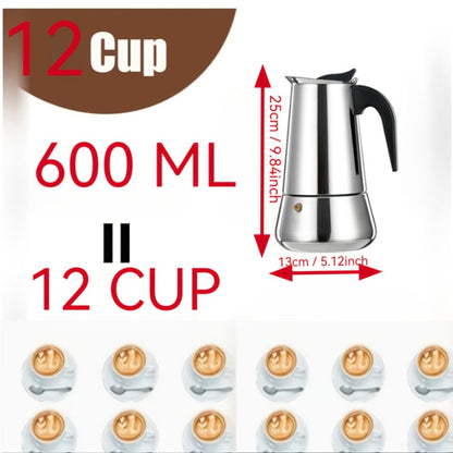 Straight-Sided Stovetop Moka Pot with Reusable Filter, Safety Valve and 2-, 4-, 6-, 9- or 12-Cup Options