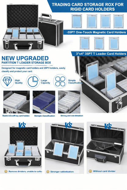 Aluminum Trading Card Storage Case with Key Lock and Three Interior Layout Options for Graded Slabs