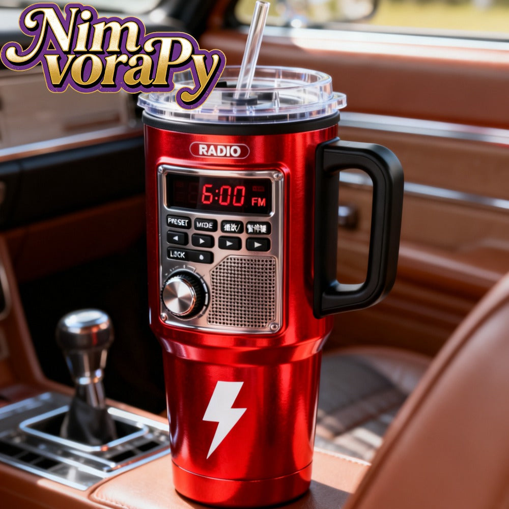 40 oz Insulated Stainless Steel Travel Mug with Retro Console Pattern, Lid and Drinking Straw
