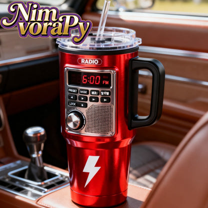 40 oz Insulated Stainless Steel Travel Mug with Retro Console Pattern, Lid and Drinking Straw