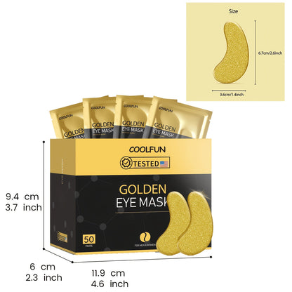 50-Pair Gold-Tone Under-Eye Patch Box with Individual Pouches and Collagen, Hyaluronic Acid and Glycerin Wording
