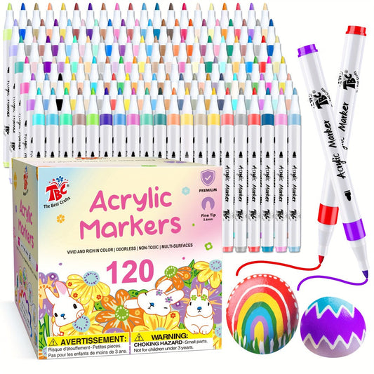 120 Colors Acrylic Paint Markers Set – Waterproof Valve Tip Non-Toxic Paint Pens for Rock Canvas Wood Glass Pottery Fabric DIY Crafts Artist Gift for Kids Adults Birthday Christmas