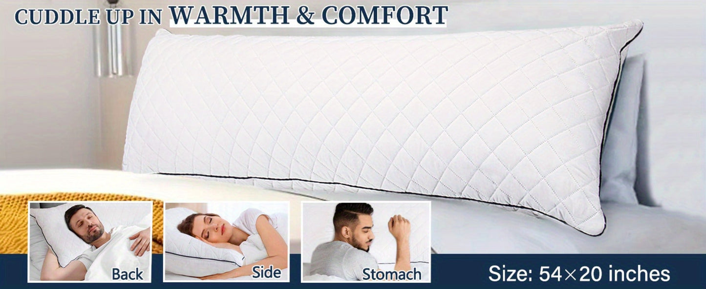 Full-Length Body Pillow, 20 x 54 Inches, Adjustable Fill in Cooling Grey, White or Pink for Adult Beds