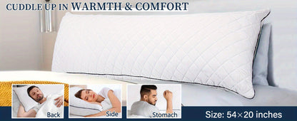Full-Length Body Pillow, 20 x 54 Inches, Adjustable Fill in Cooling Grey, White or Pink for Adult Beds