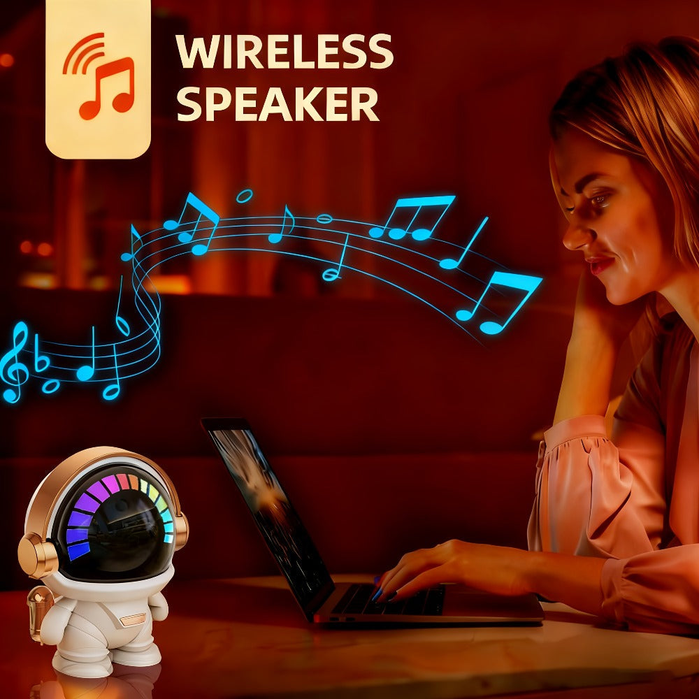 Portable Bluetooth Speaker Astronaut Mini Desktop Design with LED Light and USB Rechargeable Power