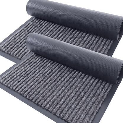 Two-Piece Ribbed Entry Door Mat Set in Black, Brown or Dark Gray with Three Exact Size Options