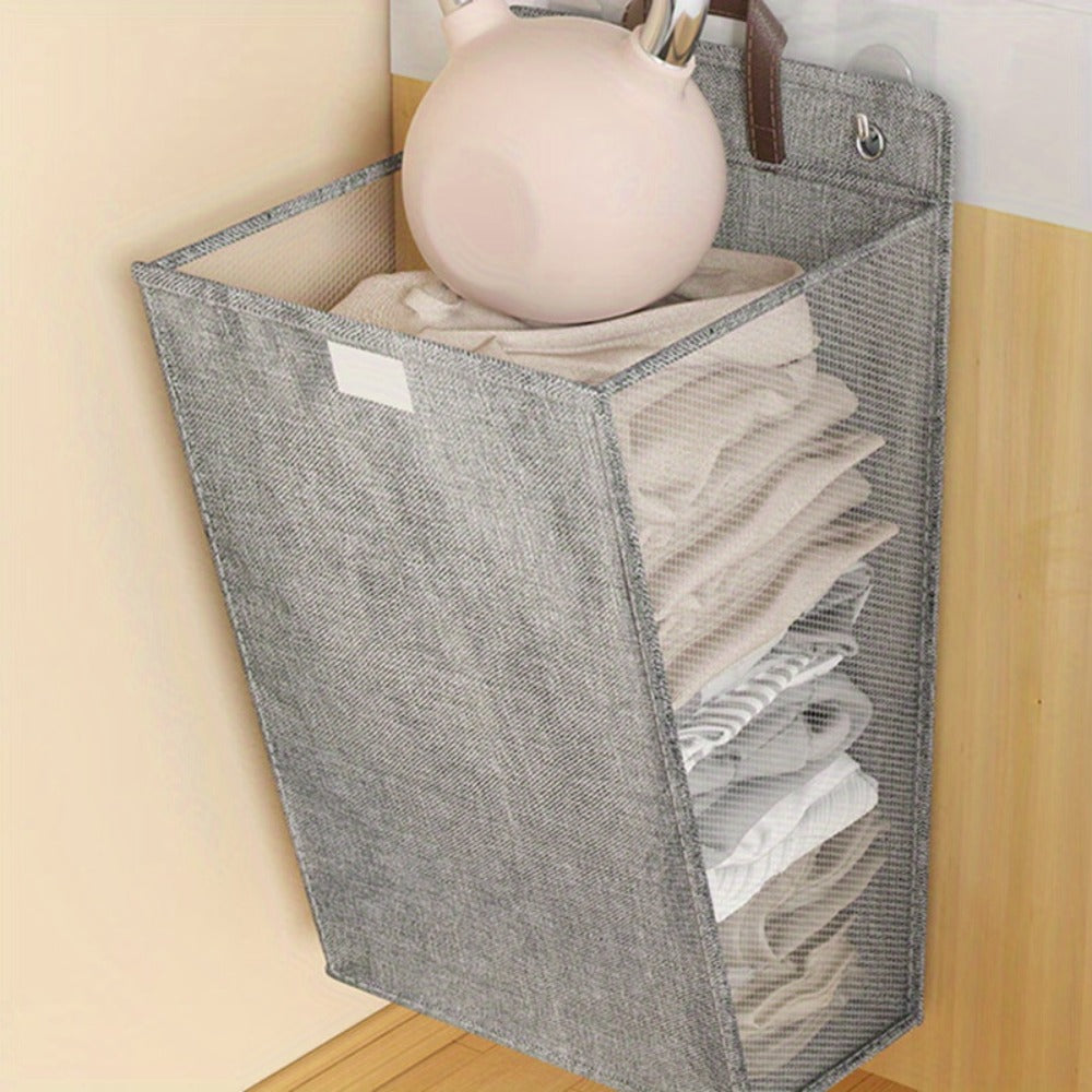 Large Gray Wall-Mounted Foldable Laundry Hamper with Lid for Bedrooms, Bathrooms and Living Rooms