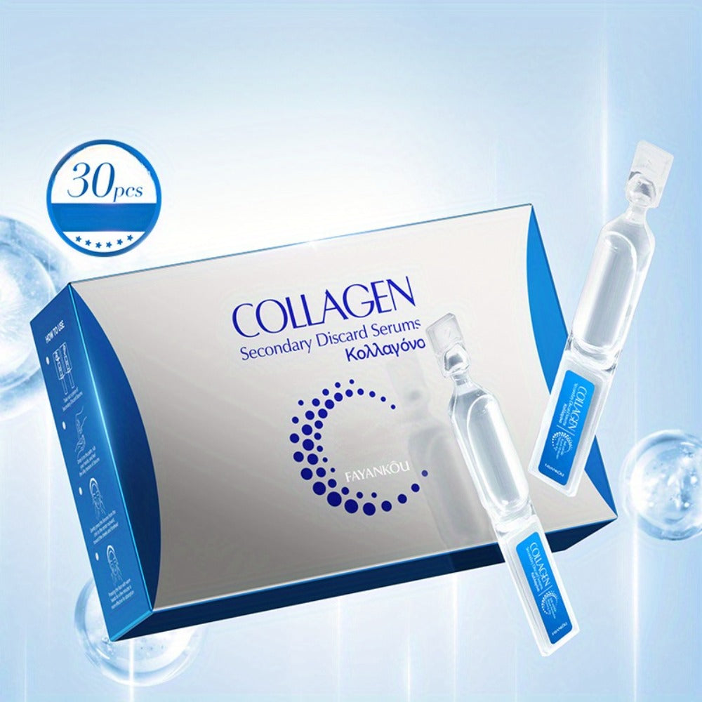 Face Serum Collagen Ampoule Set with 30 Individually Packed Blue Essence Vials in a Retail Box