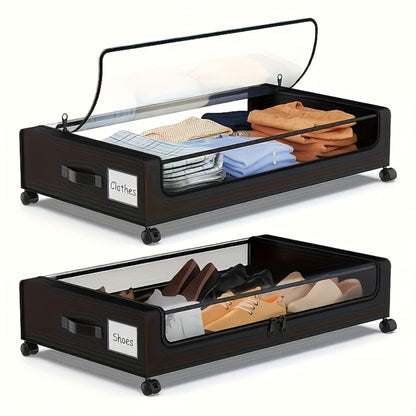Rolling Fabric Under-Bed Storage Bins with Clear Zip Covers, Label Windows and Black or Gray Sets