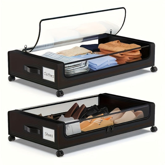 Under Bed Storage Containers with Wheels - Foldable Closet Organizer Bins with Label Holder for Clothing Blankets Shoes Comforter Pillows Bedding