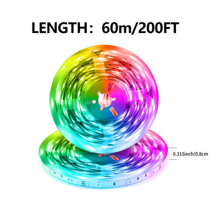 Music Sync LED Strip Lights with APP & 24-Key Remote - RGB Color Changing Built-in Mic USB Plug-and-Play 100FT 130FT 200FT for Bedroom Gaming Room Party Holiday Home Decoration