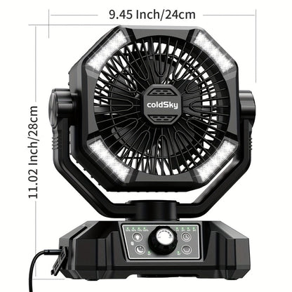 Camping Fan Battery Powered 20000mAh, Dual Motor 8-Speed Portable Tent Fan with Remote Control, 4 LED Lanterns and Hanging Hook, Rechargeable Outdoor Fan for Camping, Power Outage, Construction Site