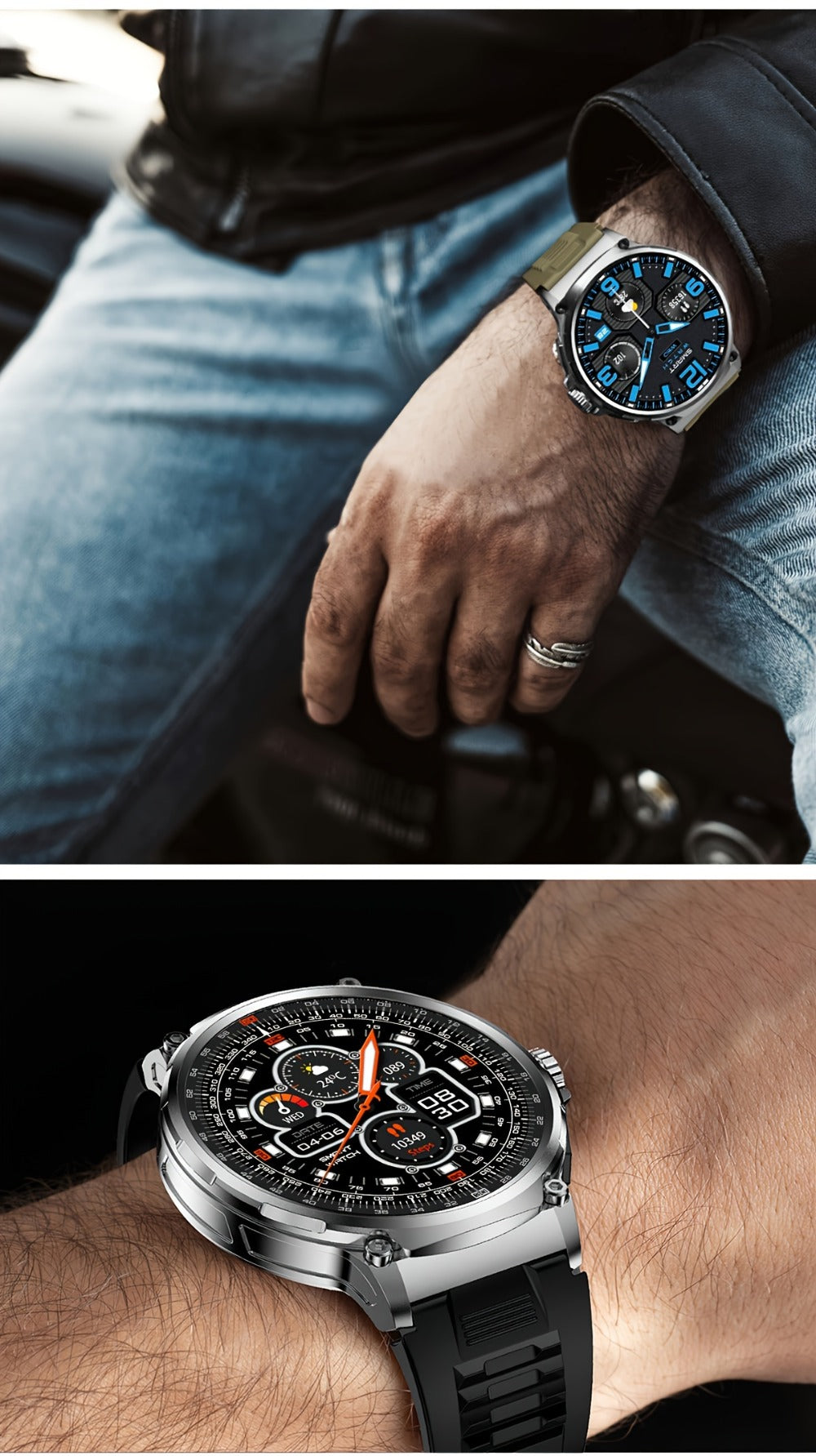 Smart Watch 1.85-Inch Round Display with 710mAh Battery, Wireless Calling and Silver or Black Band
