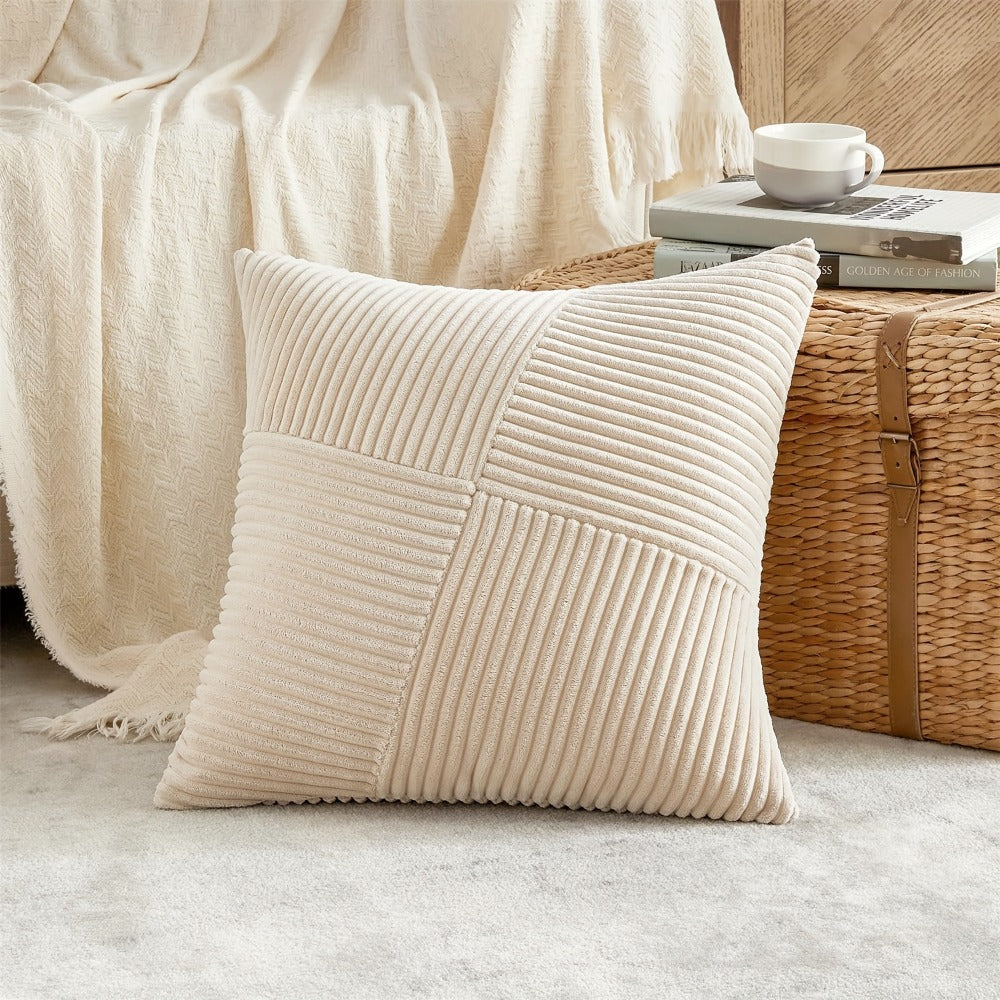 Four-Piece Corduroy Pillow Cover Set, 18 x 18 Inches with Striped, Panel and Pinwheel Textures