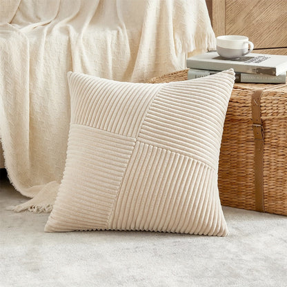 Four-Piece Corduroy Pillow Cover Set, 18 x 18 Inches with Striped, Panel and Pinwheel Textures