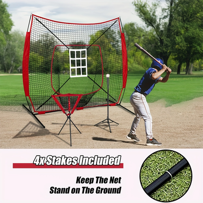 7 x 7 ft Baseball Training Net Set with Batting Tee, Ball Caddy, 12 Practice Balls and Carry Bag
