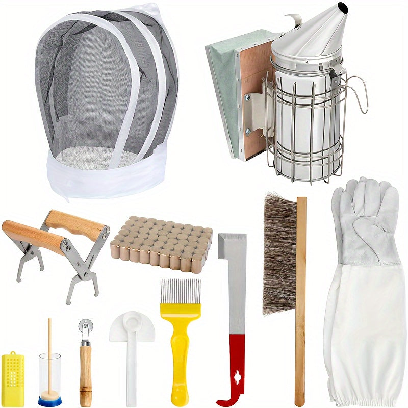 12-Piece Beekeeping Starter Kit with Veil, Gloves, Bee Smoker, Brush, Frame Grip and Hive Tools