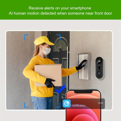 Video Doorbell 1080p Wireless Camera with 166-Degree View, Night Vision, Two-Way Audio and Indoor Chime