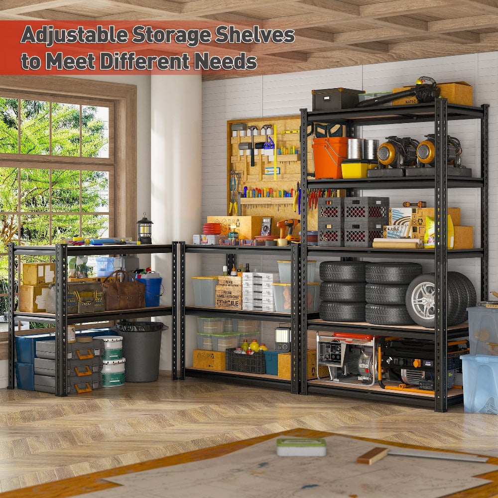 5-Tier Heavy Duty Metal Shelving Unit 2000LBS – Adjustable Freestanding Steel Garage Storage Shelves 72"H x 35.5"W x 15.8"D Tool-Free Assembly Utility Rack Black