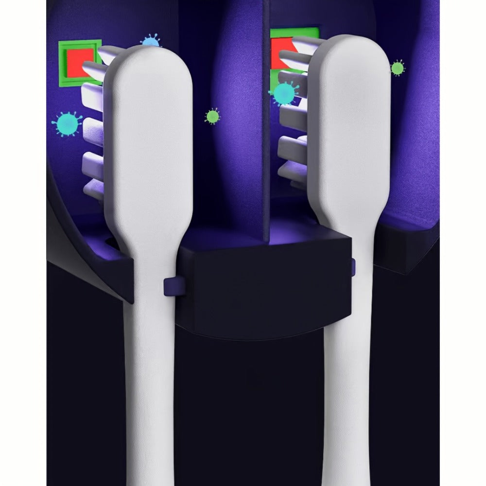 Enclosed Two-Slot Wall-Mounted Toothbrush Holder with Sensor Door, Display and USB Charging Cable