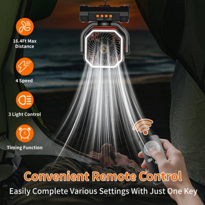 Camping Fan 20000mAh Tabletop and Hanging Fan with 4 Speeds, 13-59 Hour Labeled Runtime, LED Ring and Remote