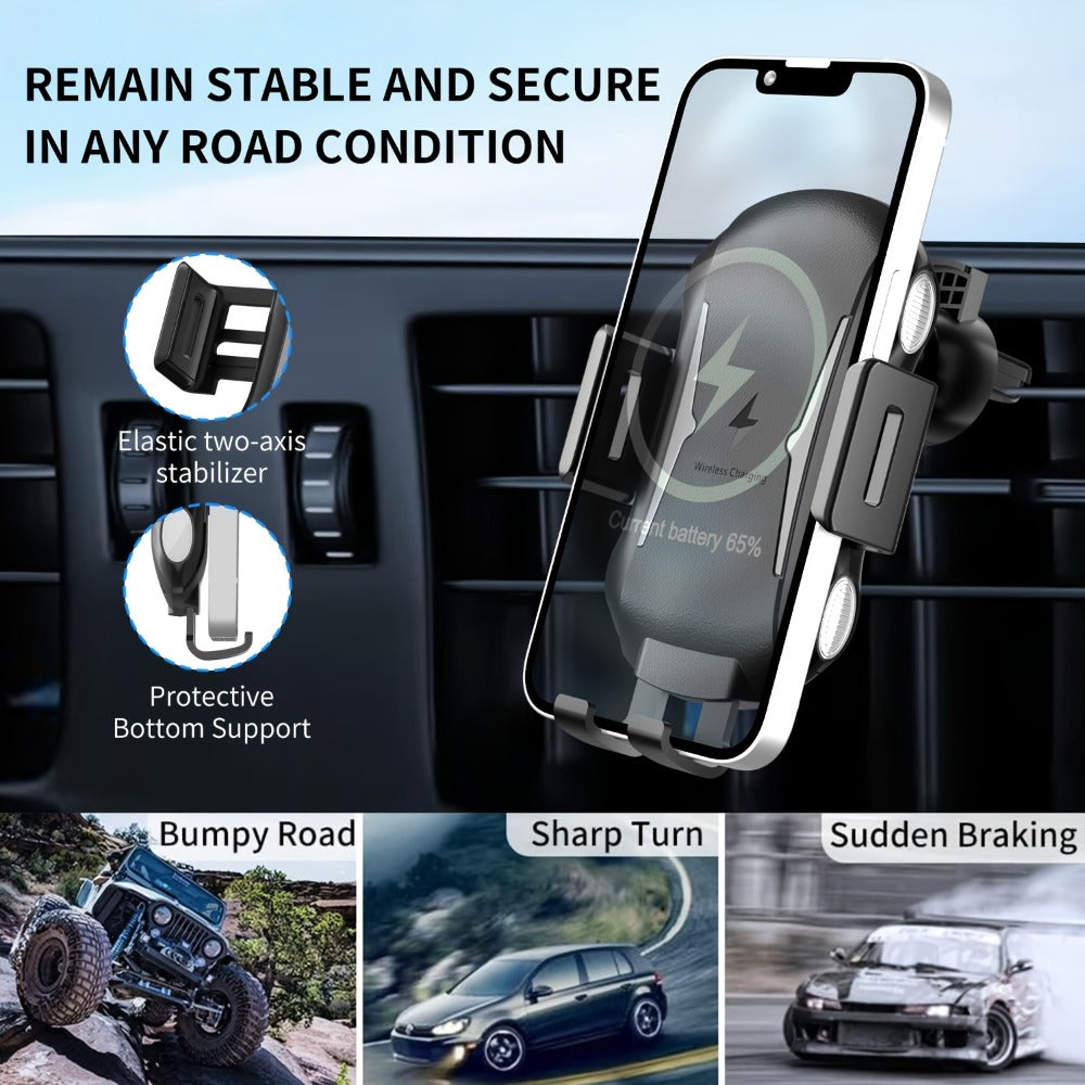Infrared Auto-Sensing Car Phone Mount 10W Wireless Charging Auto-Lock Clamp Vent Clip Dashboard Suction 360° for iPhone 16 15 14 13 12, Samsung Galaxy S24 S23 S22, All Qi Devices – Black