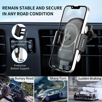 Infrared Auto-Sensing Car Phone Mount 10W Wireless Charging Auto-Lock Clamp Vent Clip Dashboard Suction 360° for iPhone 16 15 14 13 12, Samsung Galaxy S24 S23 S22, All Qi Devices – Black