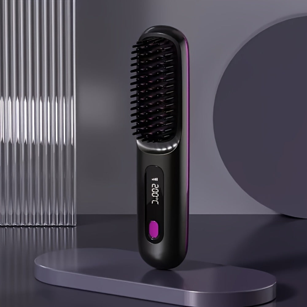 Cordless Straightening Brush Hair Styling Tool with Rechargeable Power and Black or White Finish