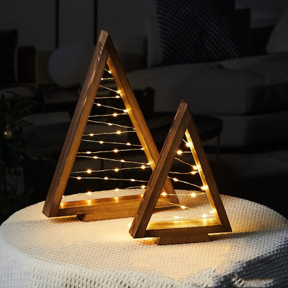 Wooden Light-Up Desktop Christmas Trees USB Powered - Mini Lighted Wood Tree Set for Holiday Decoration, Home & Office Desk, Shelf Display & Room Decor, Reusable Indoor Gift, Set of 2/3/4/5/6