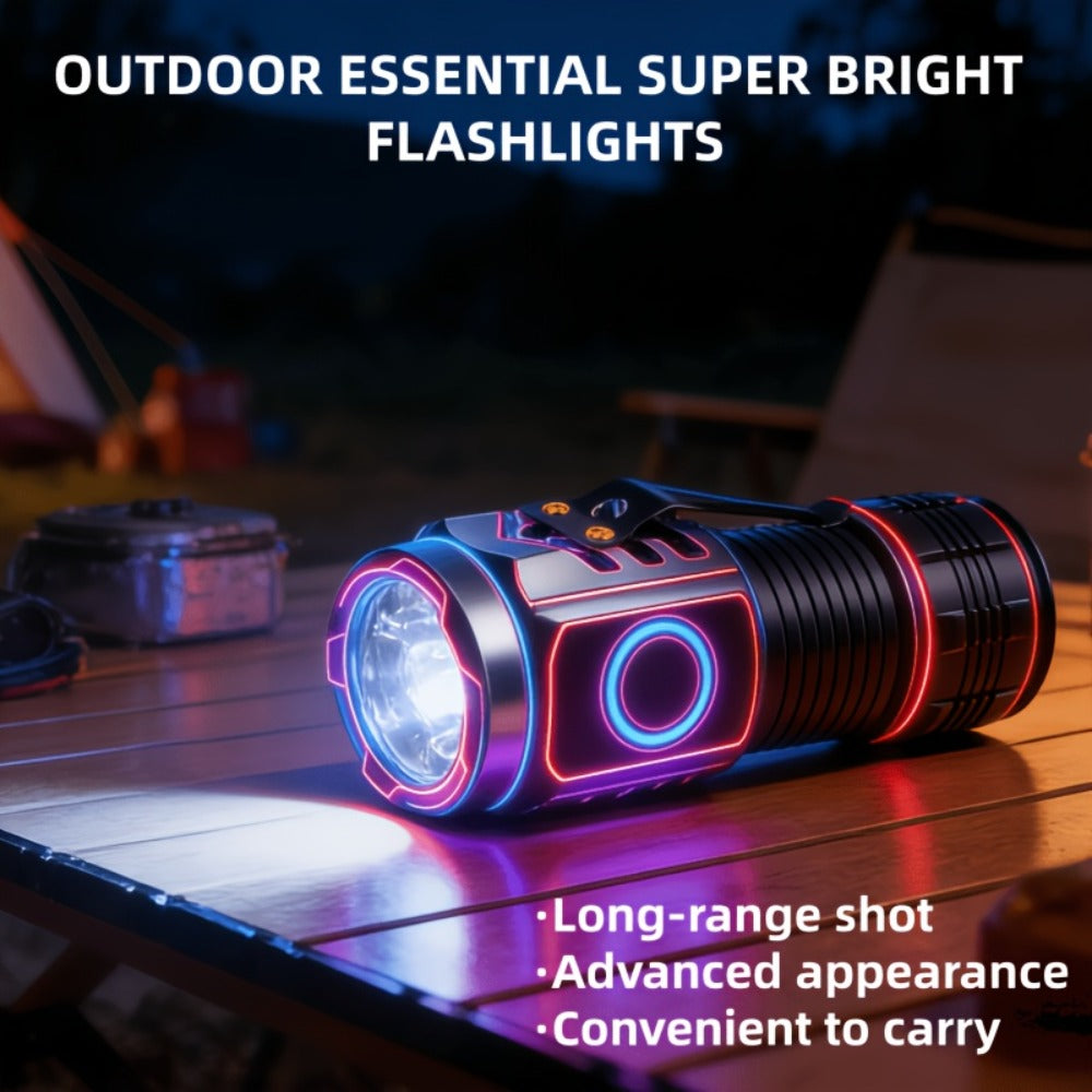 Flashlight Rechargeable 4-Piece Work Light Set with Zoomable Beams, Magnetic Bases and Two Body Styles