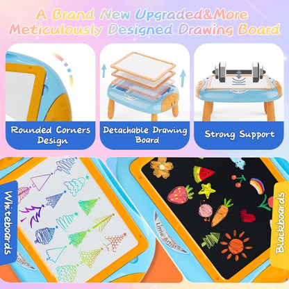 Double-Sided Kids Drawing Easel with Foldable Tabletop Stand, Chalkboard, Whiteboard and Six Color Options