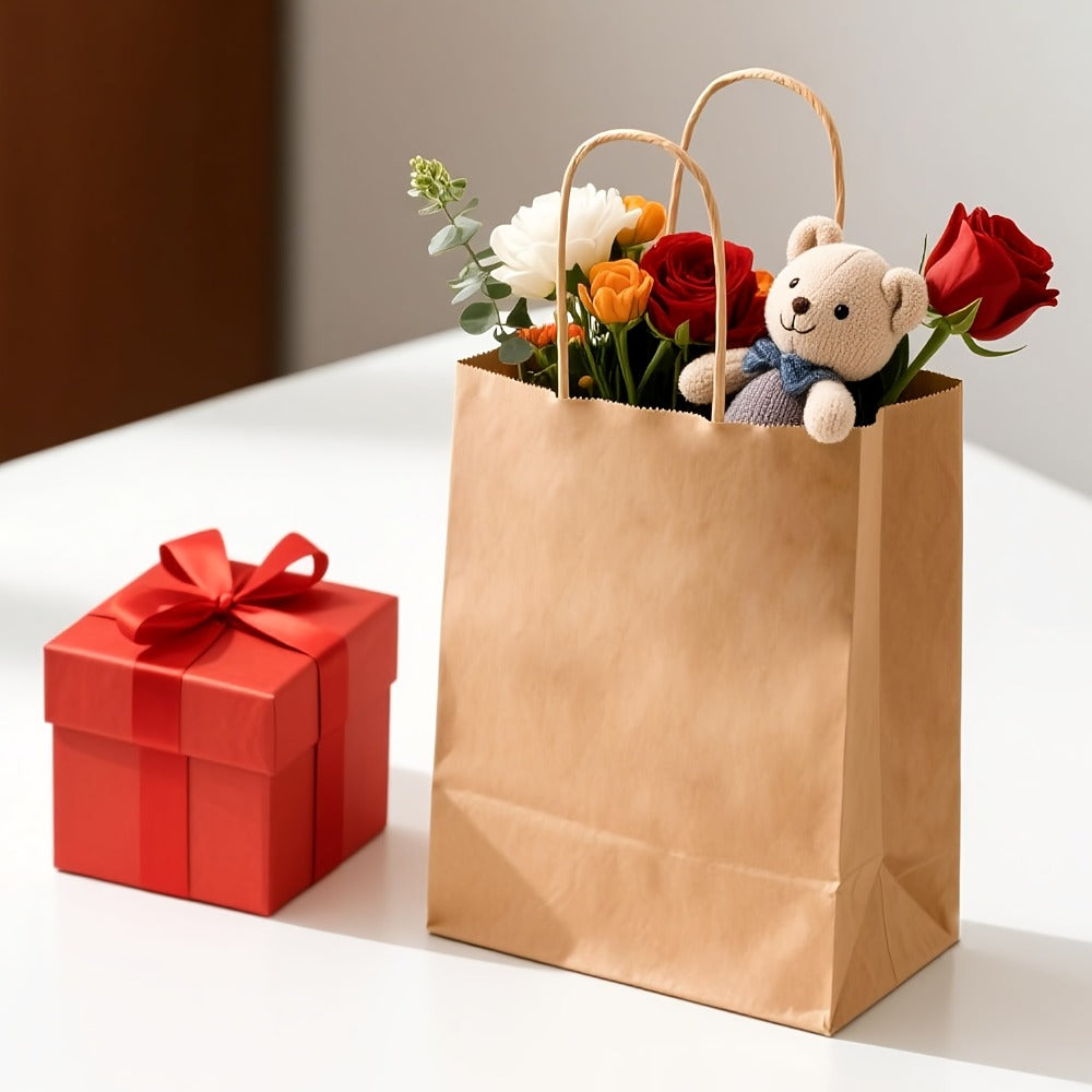 Gift Bag Set Small Kraft Paper, 100 Twisted-Handle Bags in Brown, Black or White, 4.25 x 2.85 x 7.85 Inches