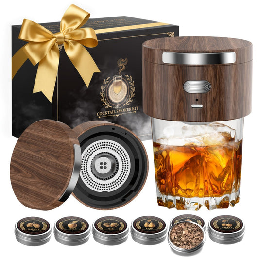 Electric Cocktail Smoker Kit with 6 Wood Chips – Flame-Free USB Rechargeable Whiskey Smoker for Tumblers & Wine Glasses, Gift for Men Dad Husband