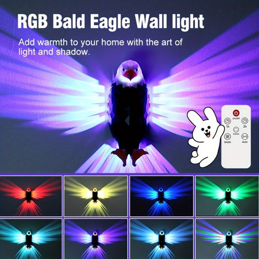 Eagle LED Wall Lamp – Colorful Ambient Night Light with Motion Sensor, Rechargeable Battery, Remote Control & Magnetic Wall Mount for Bedroom Living Room Corridor Hallway Decor (Black)