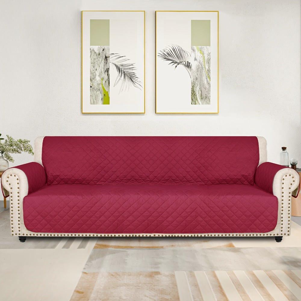 Sofa Cover Five-Layer Quilted Microfiber Protector with Elastic Strap and Foam Anchors for 3 or 4 Seats