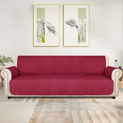 Sofa Cover Five-Layer Quilted Microfiber Protector with Elastic Strap and Foam Anchors for 3 or 4 Seats