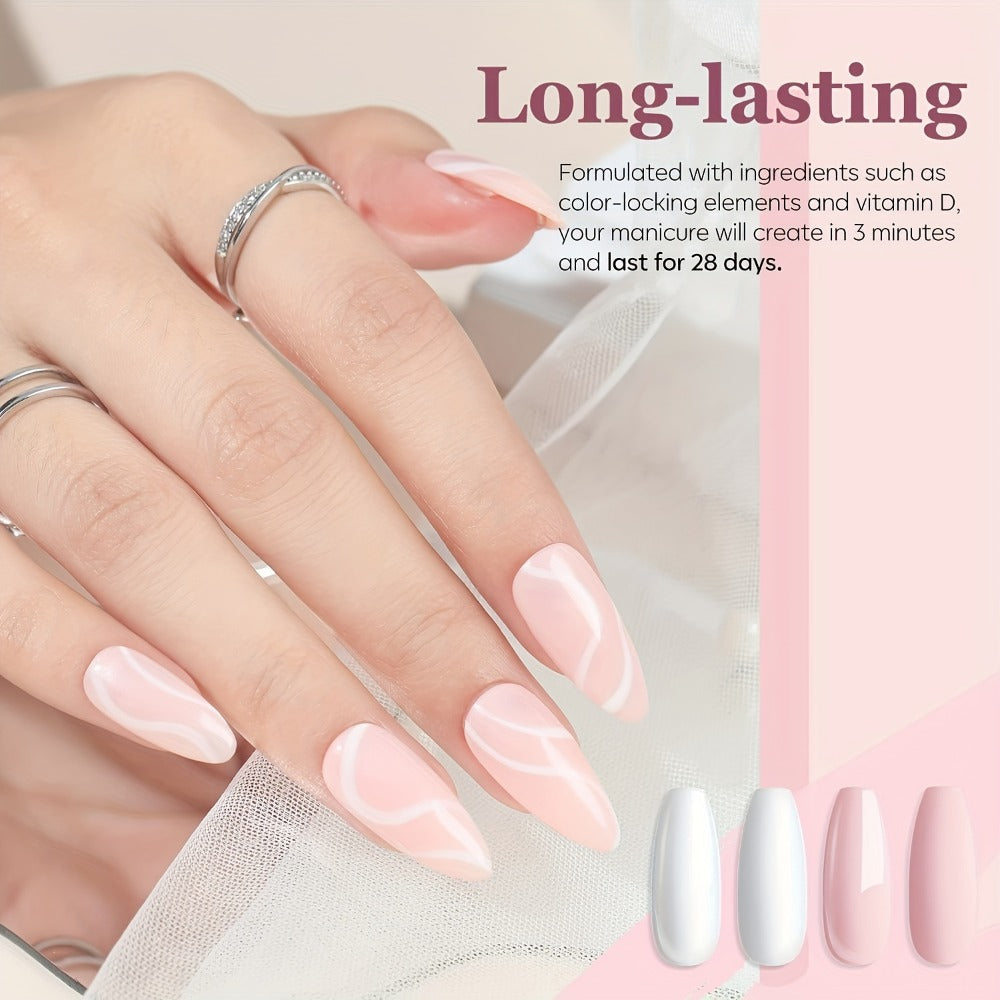 4-Color White & Nude Acrylic Powder Kit for 3D Nail Art — 10g Each All-Season Carving French Manicure Nail Extensions No Lamp Needed Salon Quality Home Use
