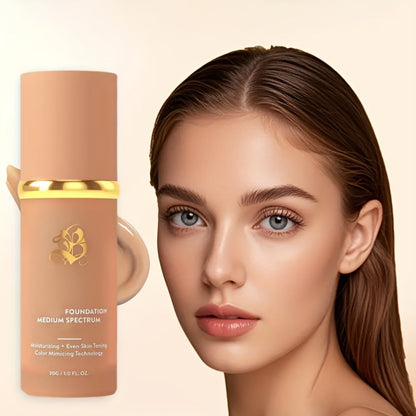 Color-Shifting Liquid Foundation and Flat-Top Brush Kit with Natural Finish and Buildable Coverage