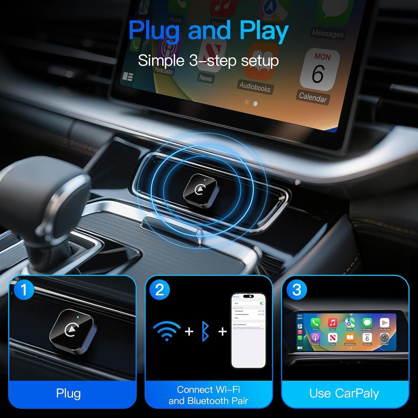Wireless CarPlay Adapter 2-in-1 Wired to Wireless CarPlay & Android Auto Mini USB Dongle Fast Stable Connection for Apple iOS 10+ Android 11+ 2025 Upgrade