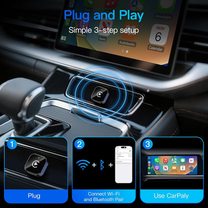 Wireless CarPlay Adapter 2-in-1 Wired to Wireless CarPlay & Android Auto Mini USB Dongle Fast Stable Connection for Apple iOS 10+ Android 11+ 2025 Upgrade