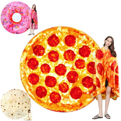Round Food Print Throw Blanket in Pizza, Donut or Pancakes Designs with 62-, 71- or 80-Inch Diameters