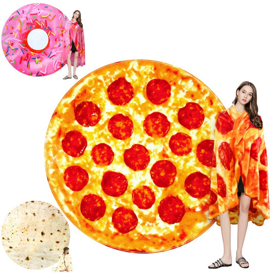 Food Print Flannel Throw Blanket - Funny Pizza Donut Pancakes Digital Print 250GSM Soft Cozy Lightweight All-Season Foodie Throw for Couch Sofa Bed Office Camping Travel