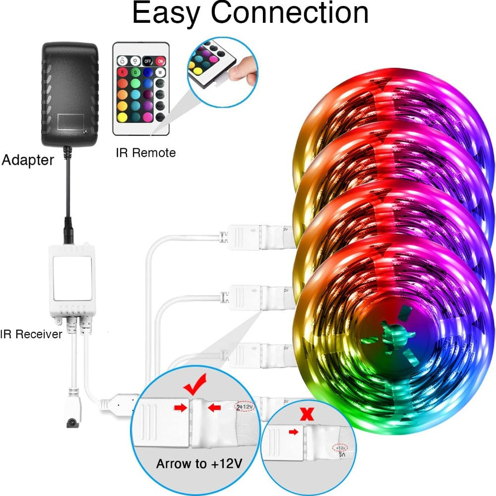 RGB Smart IC LED Strip Light Kit, 25ft to 200ft with App, Handheld Remote, Music Mode and Five Length Options