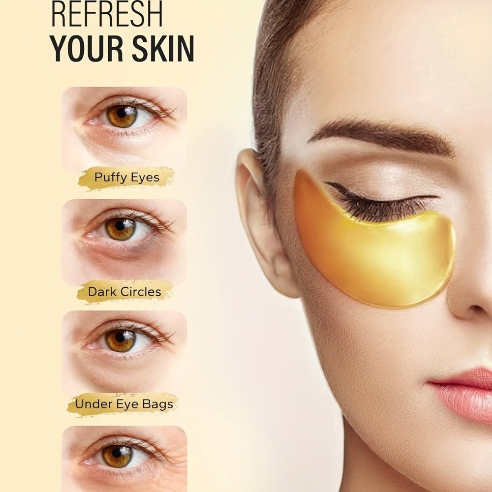 Golden Under-Eye Mask Set with 25 Pairs of Individually Packed Gold Gel Patches in a Black-and-Gold Box