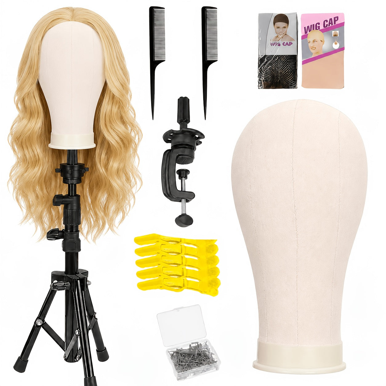 22-Inch Mannequin Head and Adjustable Tripod Stand Set in Pink, Black or White with Styling Accessories
