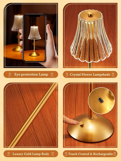 Pleated-Shade Rechargeable Table Lamp with Touch Control in Four Styles and One- or Two-Piece Options