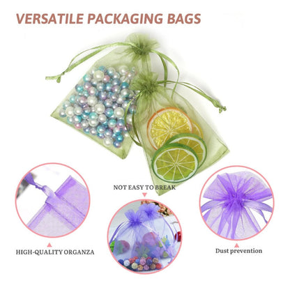 Organza Drawstring Gift Bags, 200-Piece Mixed-Color Set in 2.76 x 3.54 or 3.94 x 5.90 Inch Sizes for Favors and Jewelry