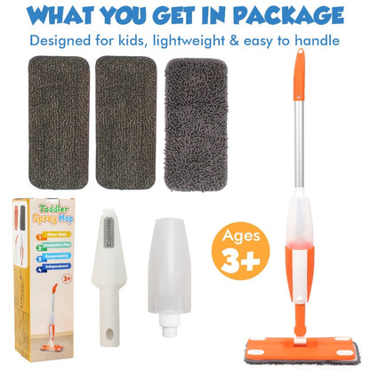 Children's Spray Mop Cleaning Toy Set with Water Sprayer & Washable Pad – Real Work Pretend Play Housekeeping Kit for Toddlers Girls Boys Ages 3 4 5 6 7 | Best Christmas Birthday Gift