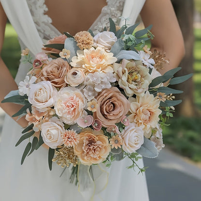Artificial Flower Combination Box Set with Stems – Champagne Silk Flowers for DIY Wedding Bouquet, Baby Shower, Valentine's Day & Home Decor